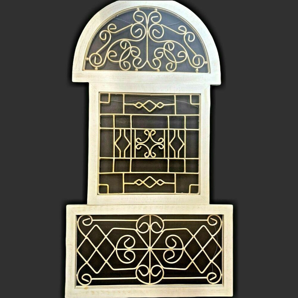 Vintage Shabby Chic Metal Scroll Whitewashed Wall Garden Patio Art x3